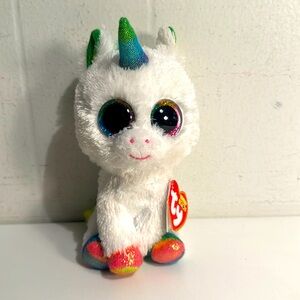Ty Beanie Boos Pixy Unicorn Small White Plush Rainbow Sparkle Eyes NWT